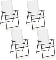Set di 4 sedie da giardino pieghevoli, con schienale alto e bracciolo, in metallo e tessuto, portata fino a 150 kg (bianco, 4)