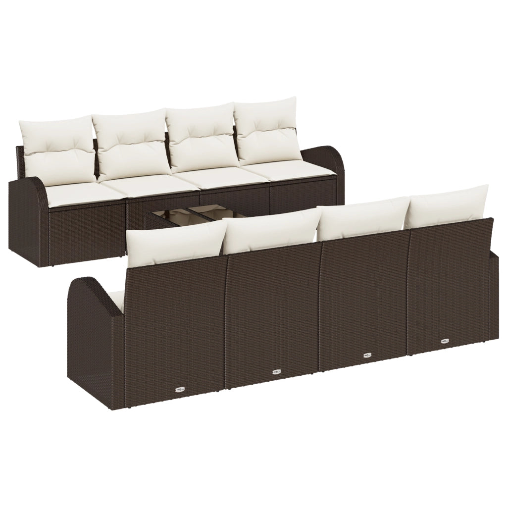 Set di divani da giardino 9 pezzi con cuscini marroni in polyrattan