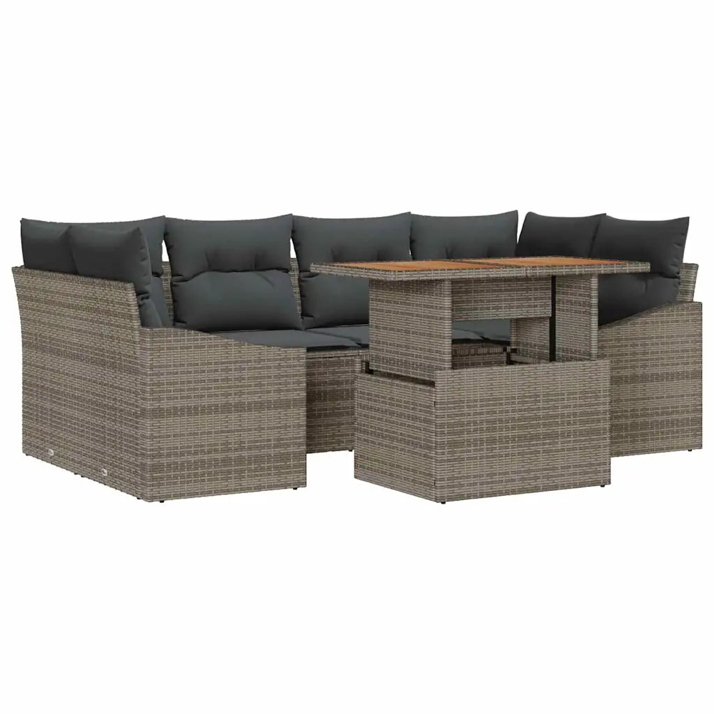 Set da Pranzo per Giardino con cuscino 7 pcs Grigio e Marrone
