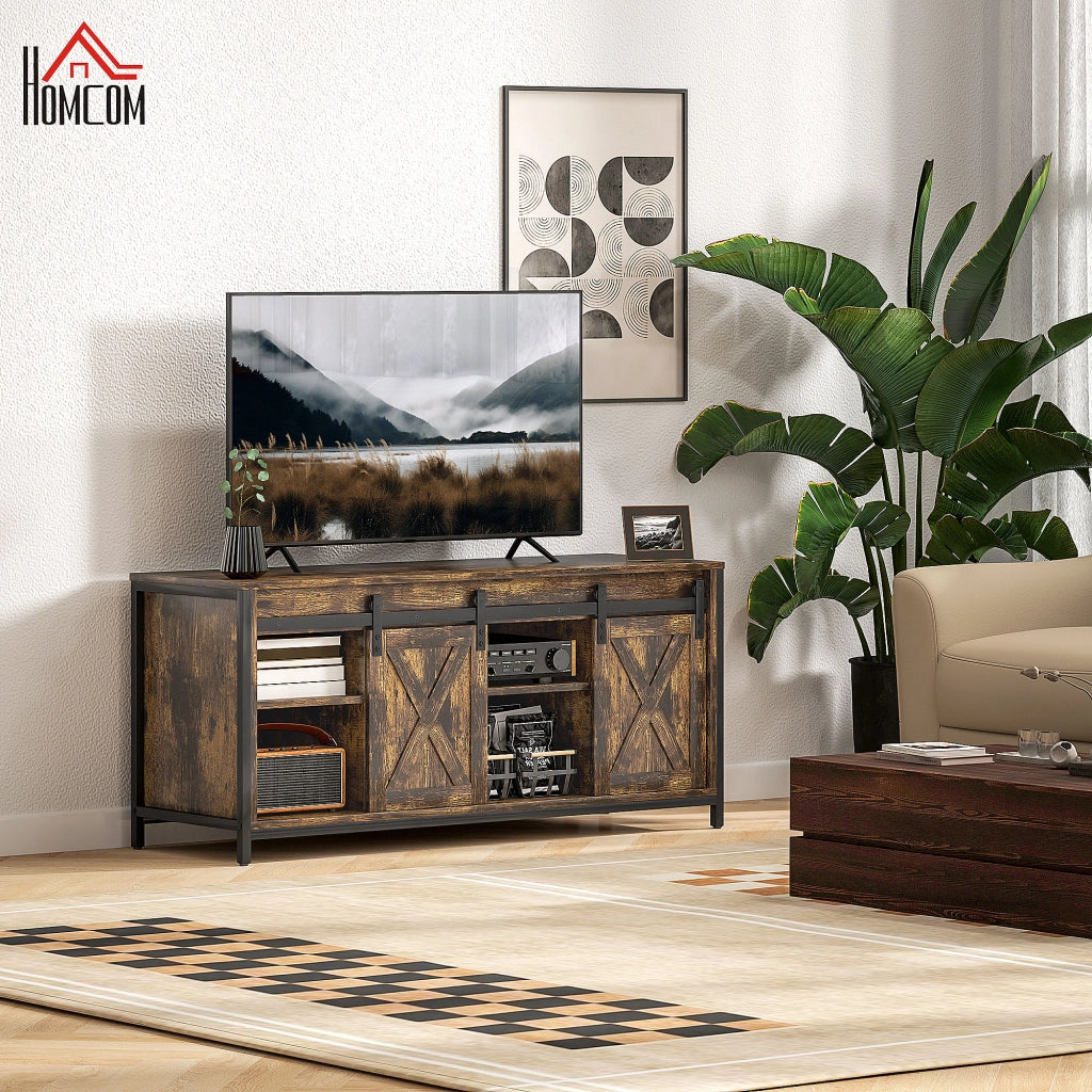 Mobile porta TV industriale con 2 ante scorrevoli e 6 vani, per soggiorno, in compensato, marrone, 120 × 40 × 54 cm