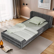 Letto singolo 90 × 200 cm con testiera ergonomica, senza materasso, in chenille, grigio scuro