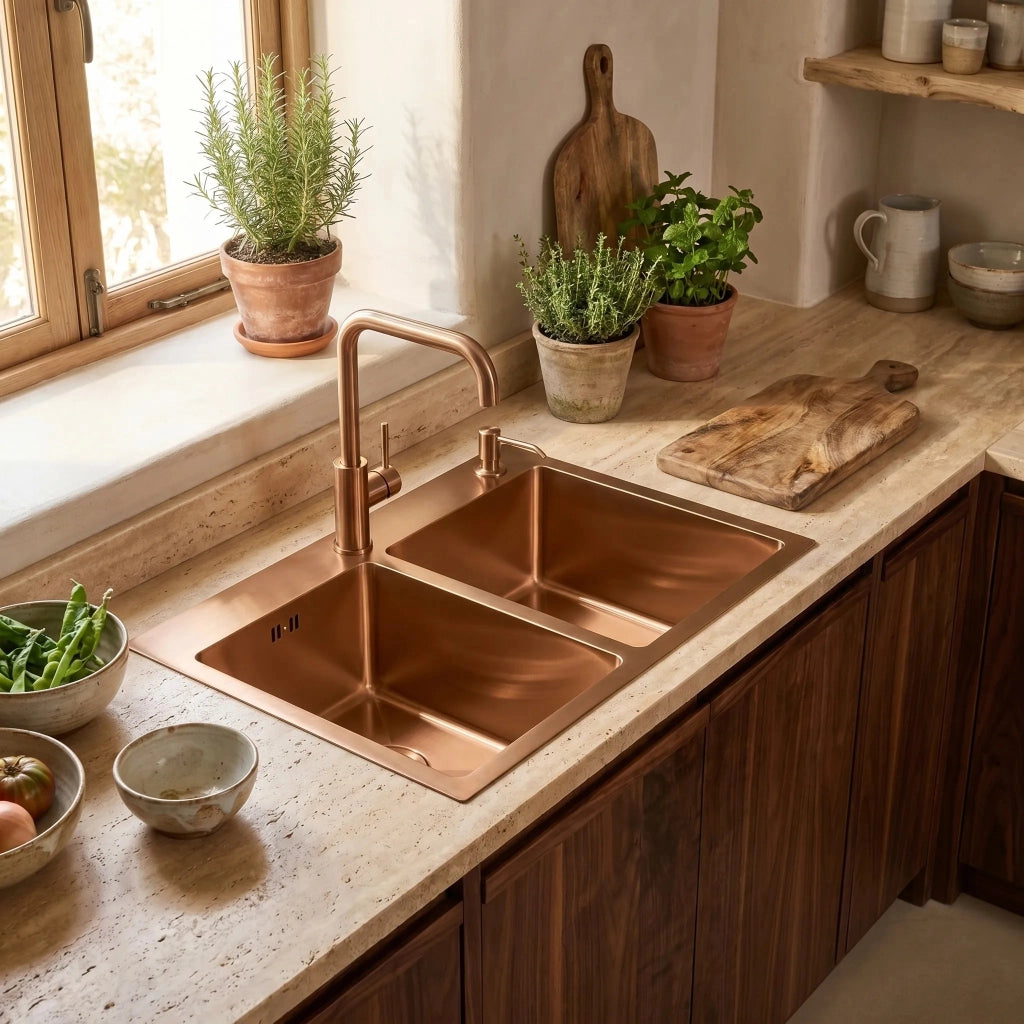 Lavello In Acciaio Toby Brush Copper senza rubinetto da cucina