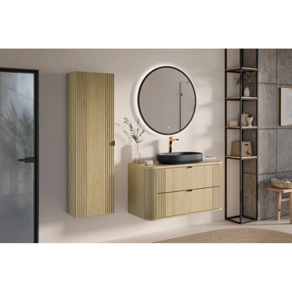 Set da bagno KORI: mobile sotto lavabo 80cm + piano lavabo + colonna di stoccaggio