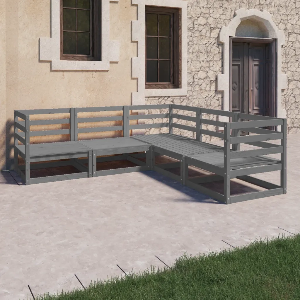 Set Divani da Giardino 5 pz Grigi in Legno Massello di Pino 3075726