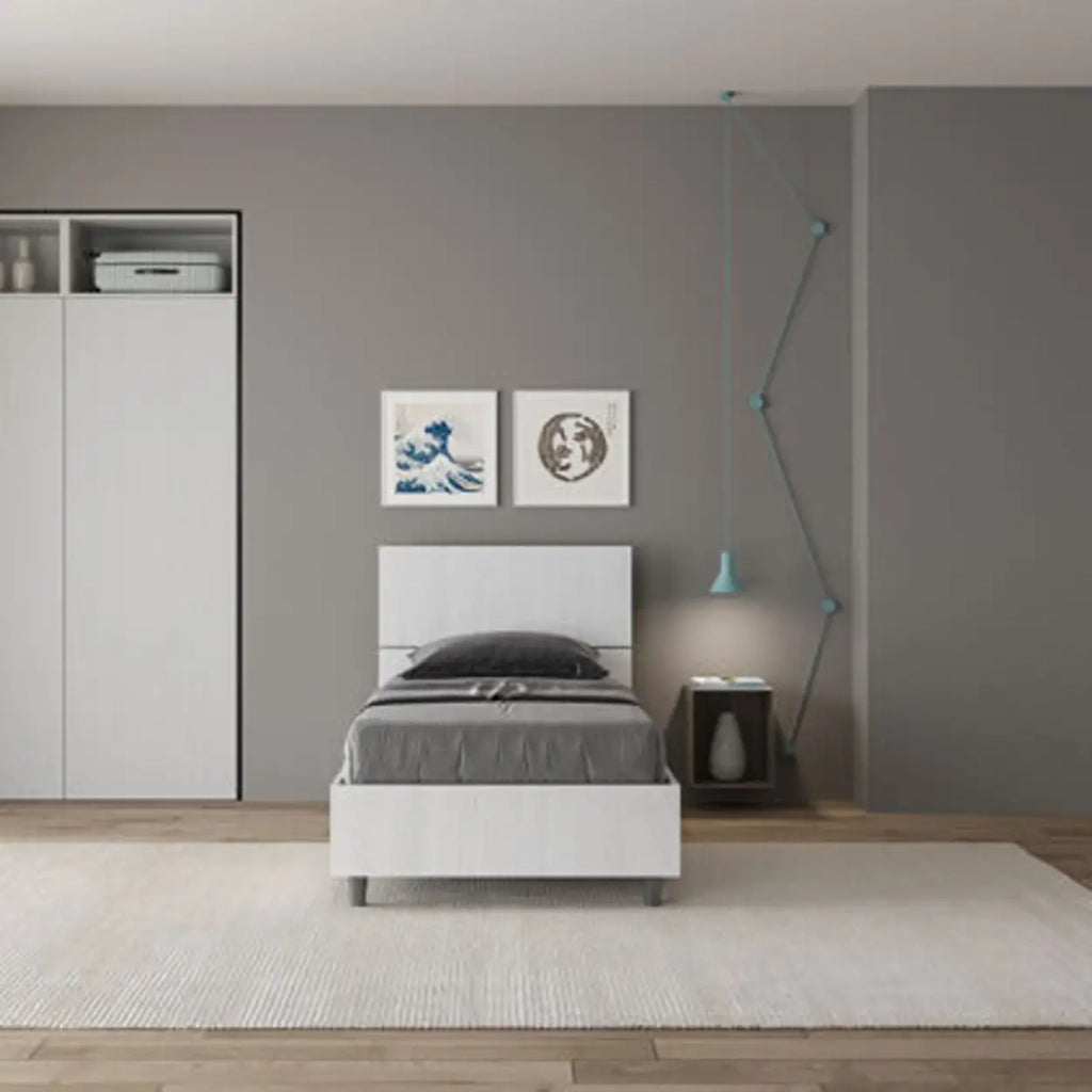 Letto singolo senza rete 80x200 testata inclinata bianco frassino Demas