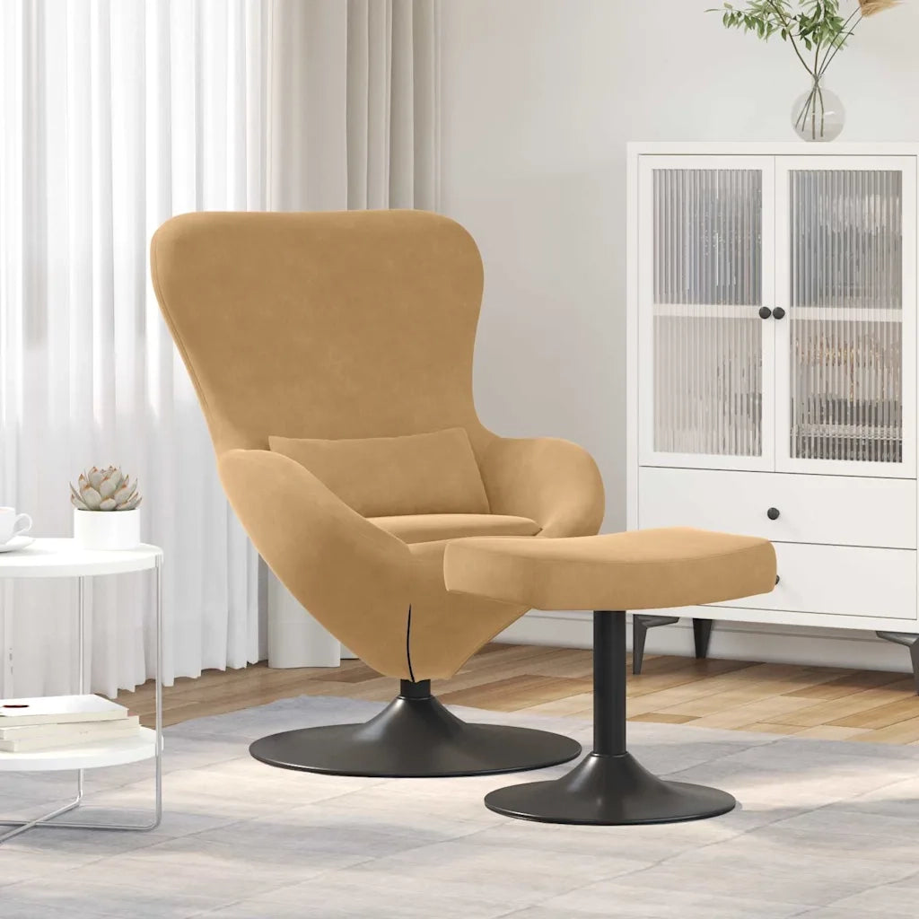 Poltrona | Sedia Egg con Pouf Marrone Velluto