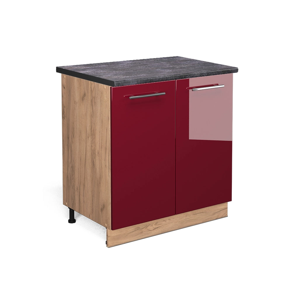 Mobiletto base cucina Fame-Line Bordeaux lucido/Rovere dorato 80 cm con ripiano, PL Antracite Vicco