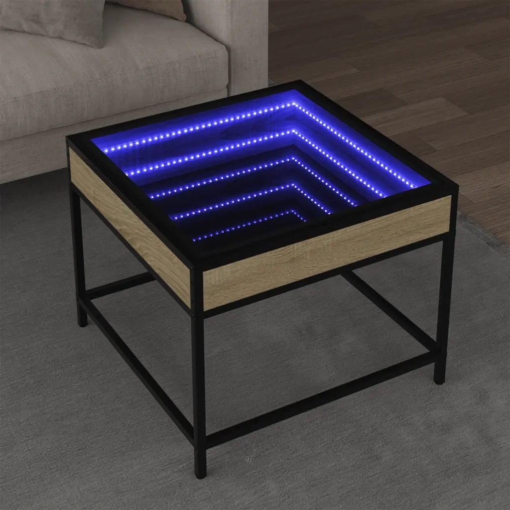 Tavolino da Salotto con LED Infinity-Tavolino da soggiorno Rovere Sonoma 50x50x41 cm