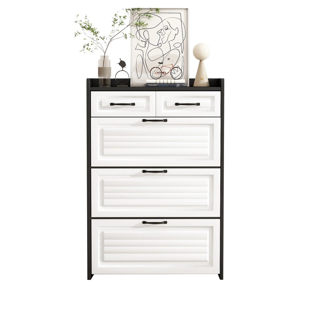 Scarpiera con Ante e Cassetti ¨C MINIMAL ¨C Legno, Bianco, 80x23.5x131 cm