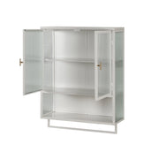 Armadietto pensile con 2 Ante; 1 Ripiano aperto e Portasalviette per Bagno in Metallo e Vetro; 60×23×78 cm; Bianco