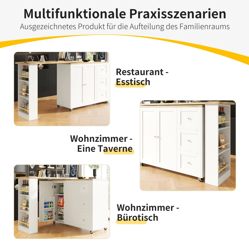 TAVOLO BAR Girevole 203x39x104 cm MDF Bianco con snack regale