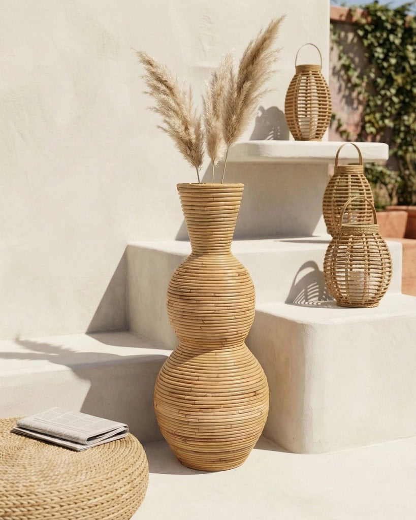 Vaso decorativo in rattan naturale 70 cm stile boho-rustico decorazione per la casa