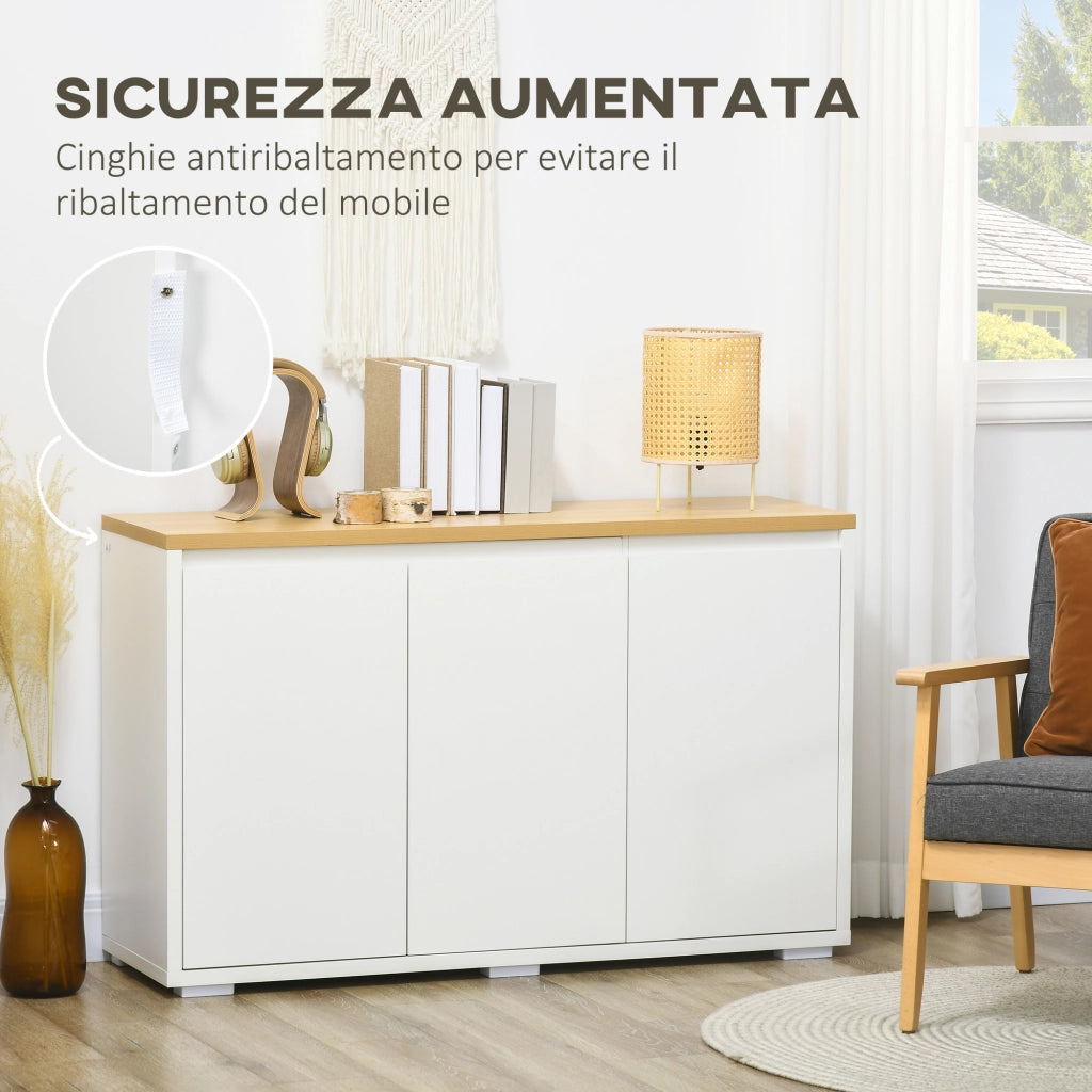 Cassettiera 2 Livelli con Ripiano Regolabile ¨C zephmum ¨C Bianco e Color Legno 120x37x75cm