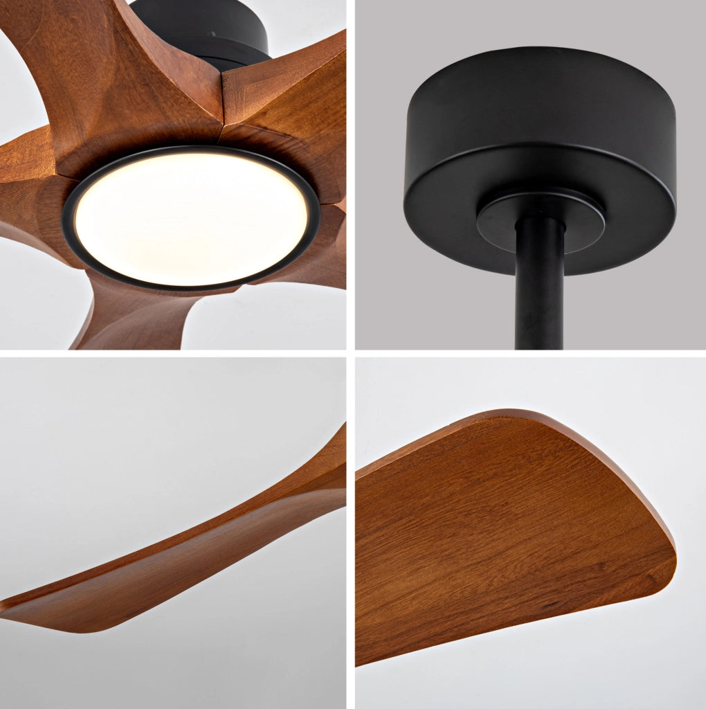 Ventilatore da soffitto 42 pollici con luce LED; 5 pale in legno; telecomando; noce e nero