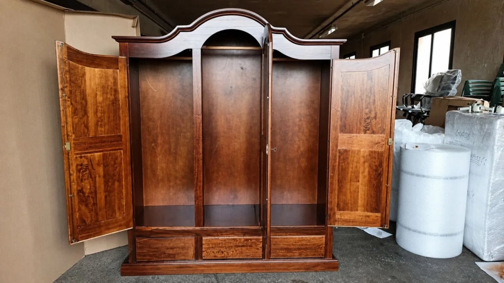 Armadio classico 3 porte 3 cassetti legno grezzo 185x62x220 (1869) - Mobili 2G