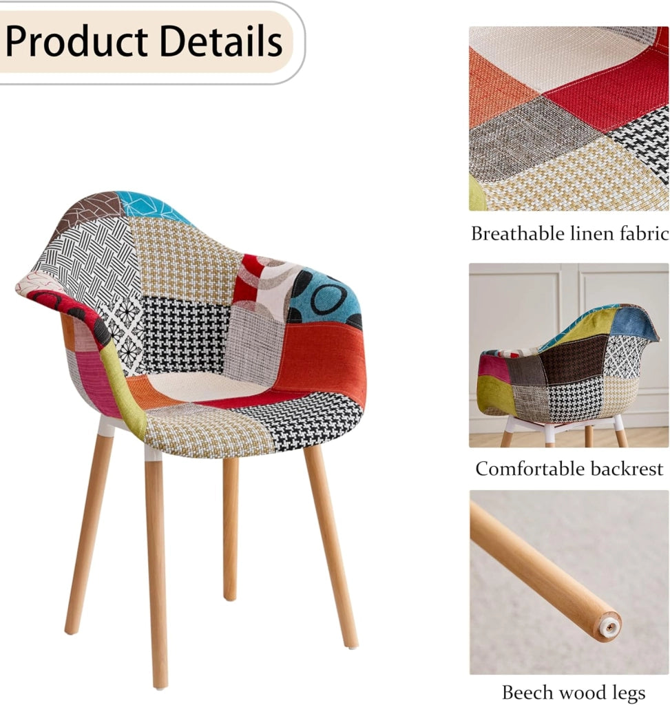 GrandCA HOME Set di 2 Sedie da Pranzo Moderne con Braccioli, Gambe in Faggio, Sedie da Cucina Patchwork Nordiche per Cucina, Soggiorno, Sala da Pranzo, Camera da Letto (Rosso)