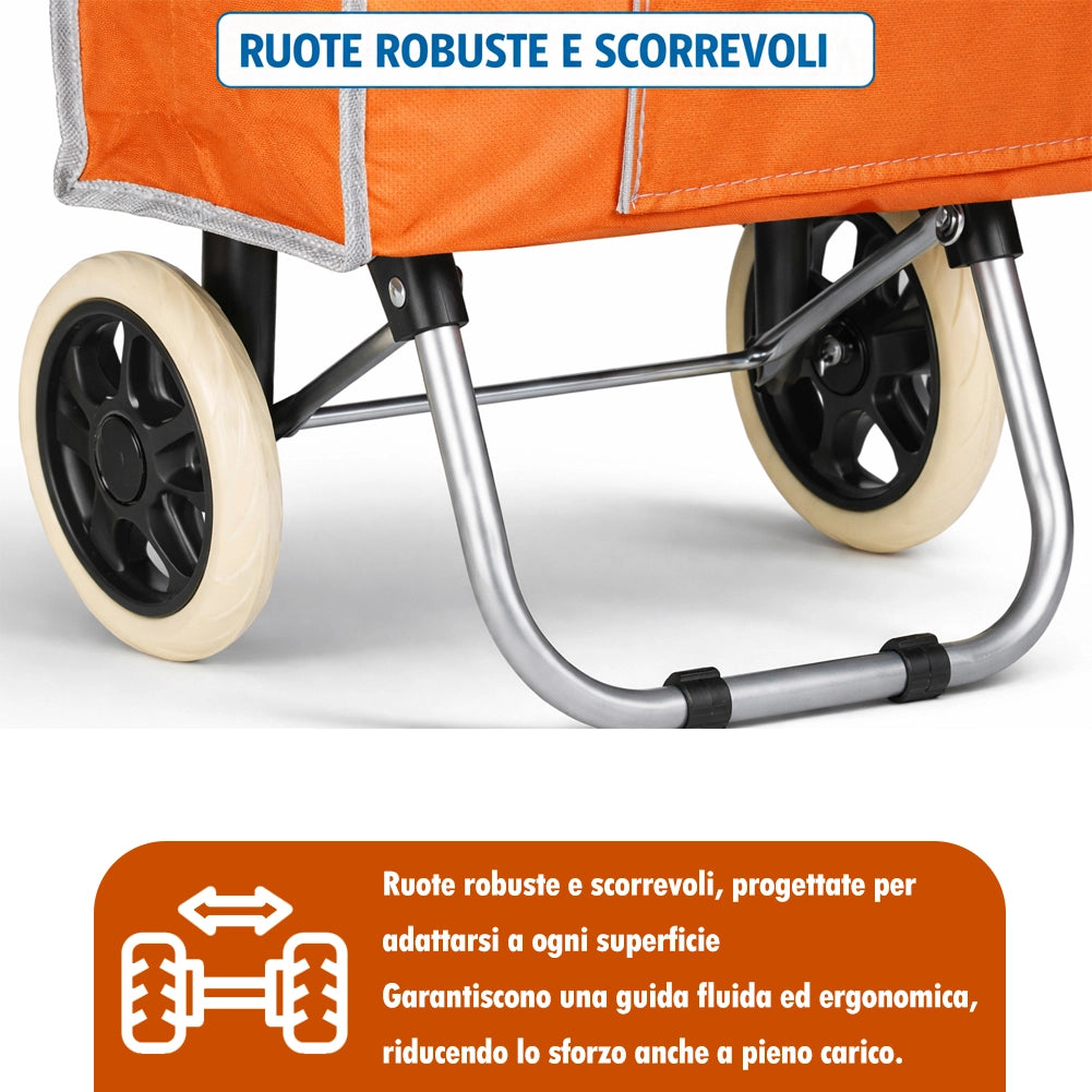 Carrello per la Spesa Zeus Trolley con Rivestimento Termico 35x30x90 cm e Ruote Arancione