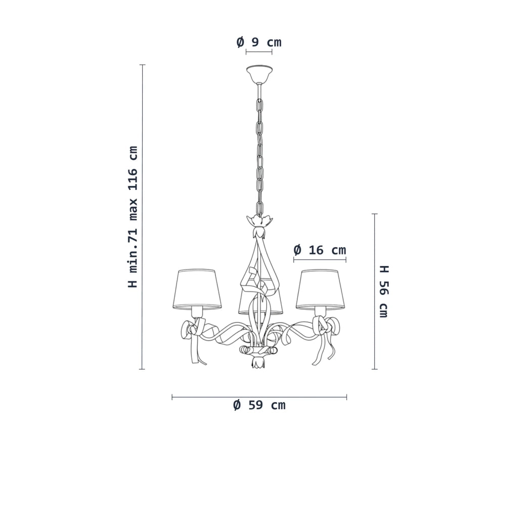 Lampadario Shabby Chic Lucy 3 Luci Bianco LuceArt Classic