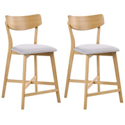 Set di 2 sedie da pranzo con seduta in tessuto grigio e struttura in legno massiccio chiaro stile retrò senza braccioli