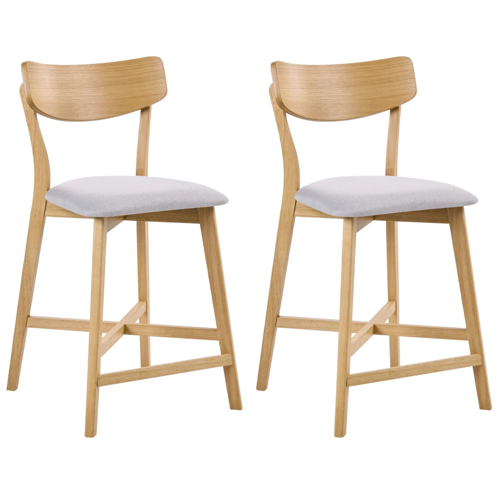 Set di 2 sedie da pranzo con seduta in tessuto grigio e struttura in legno massiccio chiaro stile retrò senza braccioli
