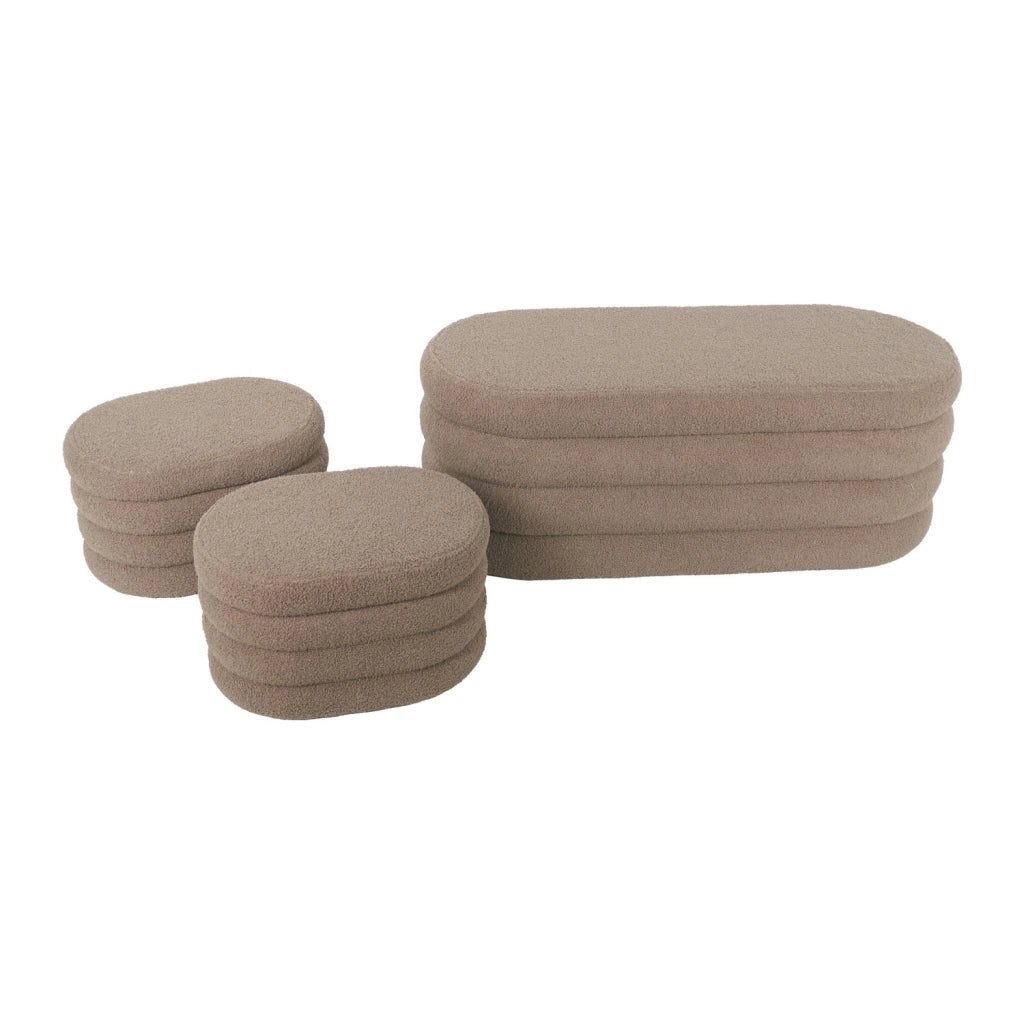 Panca contenitore con 2 pouf contenitori bouclé, talpa