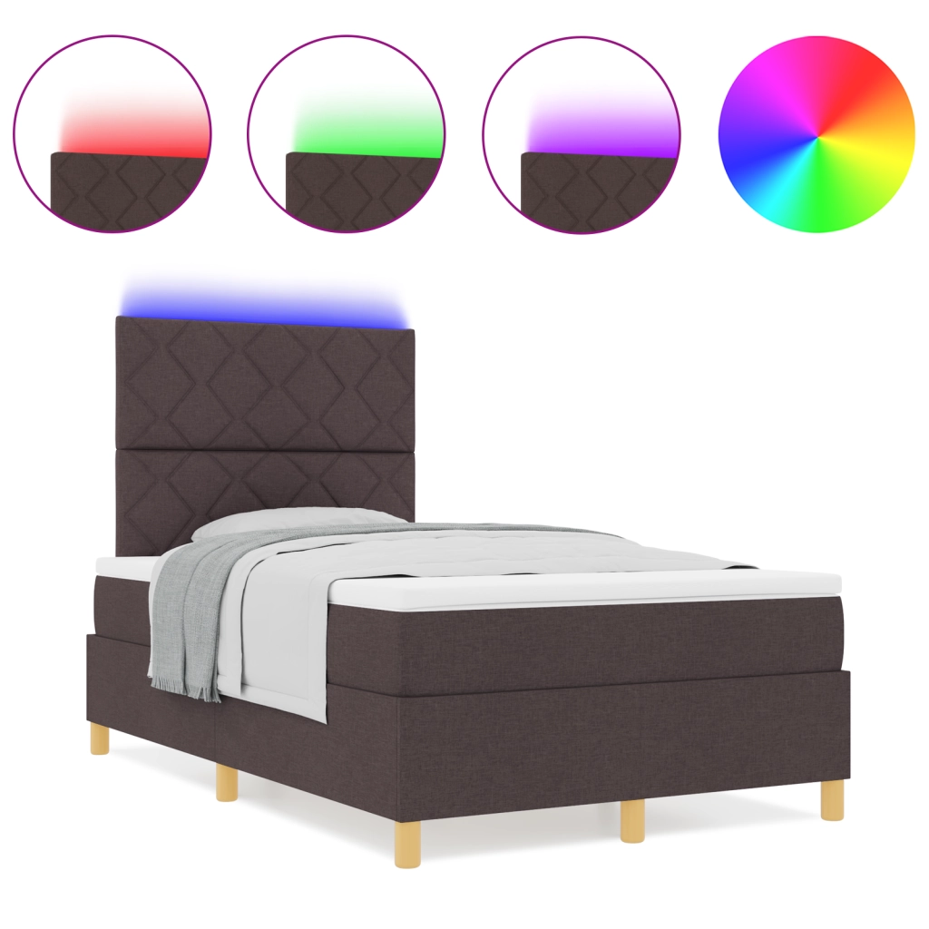 Letto Box Spring con Materasso e LED Marrone Scuro 120x190 cm Tessuto