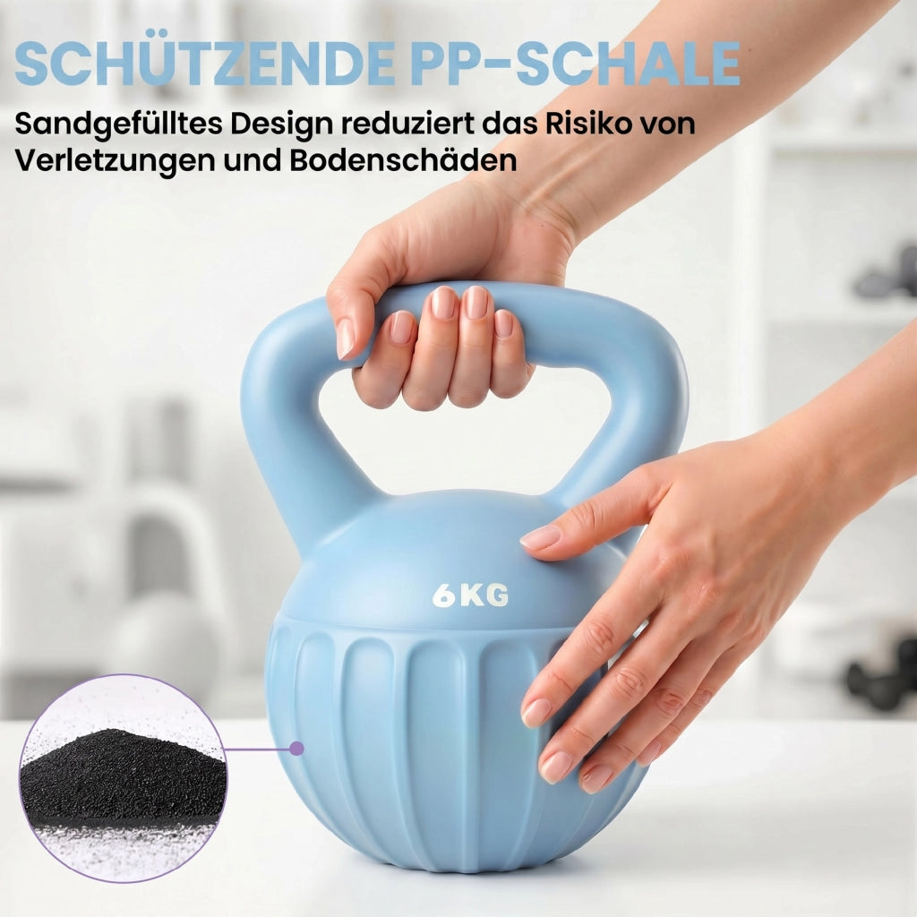 Kettlebell con sabbia 6 kg per allenamento a casa ¨C zephmum ¨C blu 17x17x23 cm
