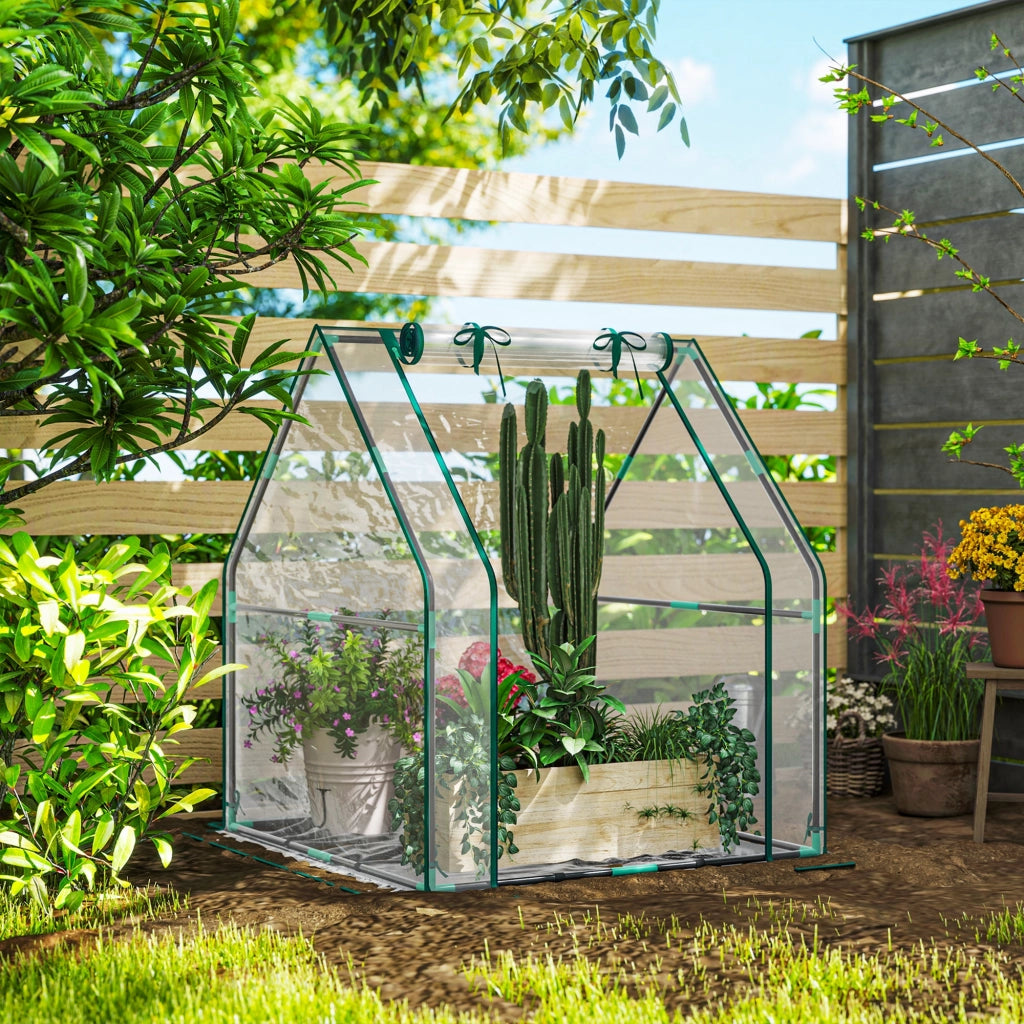 Serra da Giardino con Porta e Base Impermeabile ¨C Xylo ¨C Telaio Acciaio 90x90x105 cm Trasparente