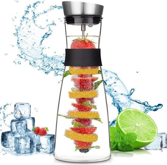 Jug di Vetro con Capo in Acciaio Inossidabile e Spiedino per Frutta da 1,5L