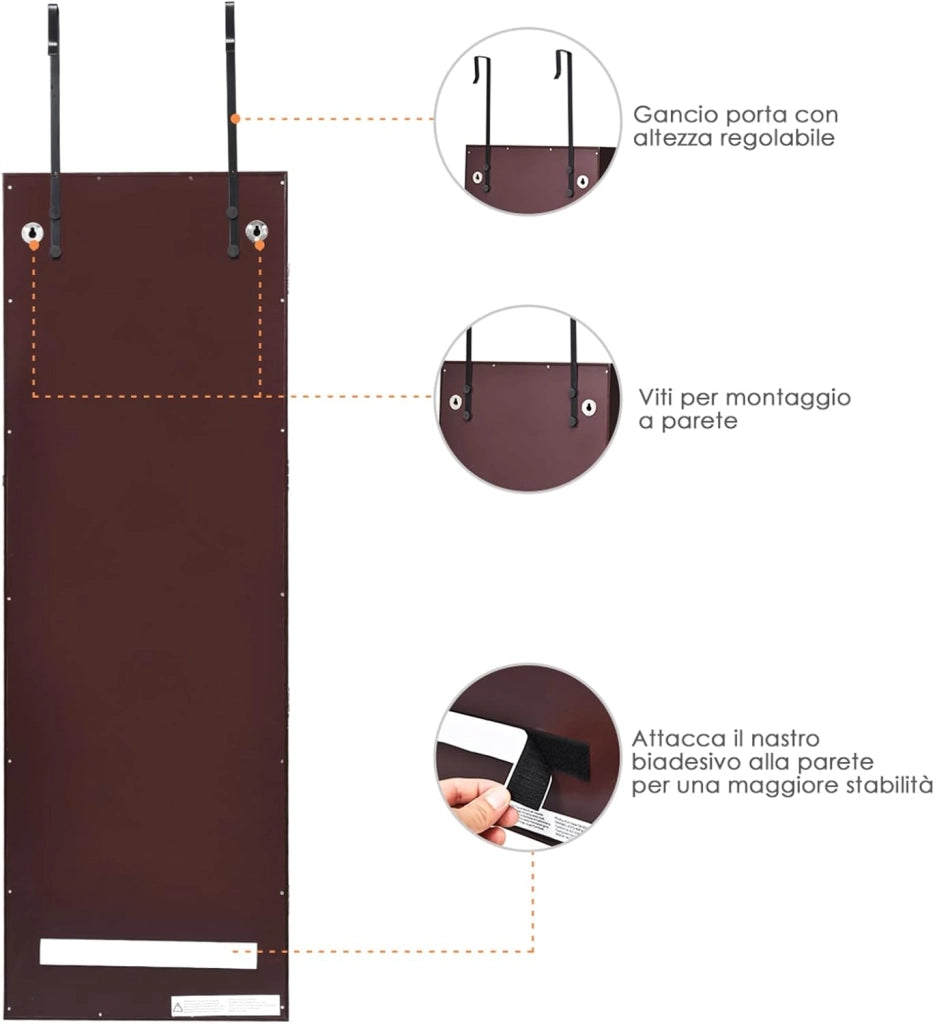 Armadio per Gioielli con 2 luci LED, con Specchio a Figura, Organizer Montato al Muro con Ganci Regolabili per Appendere, Armadio Portagioie per Truccarsi (Marrone)