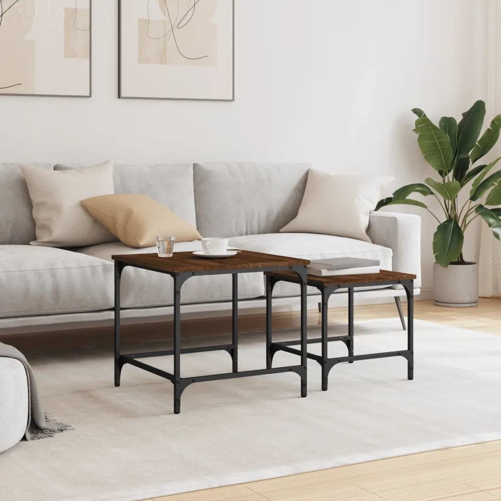 Tavolini Impilabili 2 pz Rovere Marrone in Legno Multistrato 838922