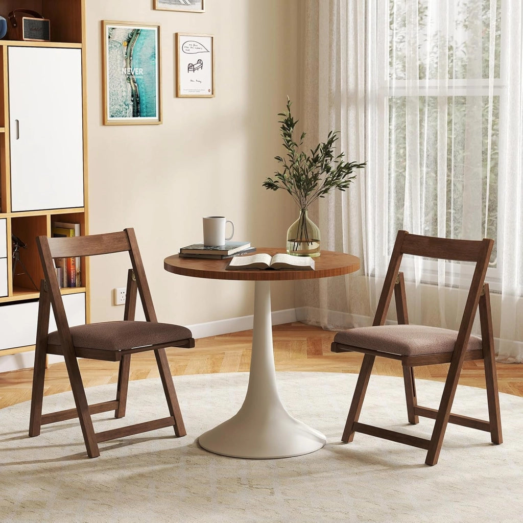 Set di 2 sedie pieghevoli, imbottite, con telaio in legno di gomma e schienale inclinato, per cucina, soggiorno e balcone (noce)