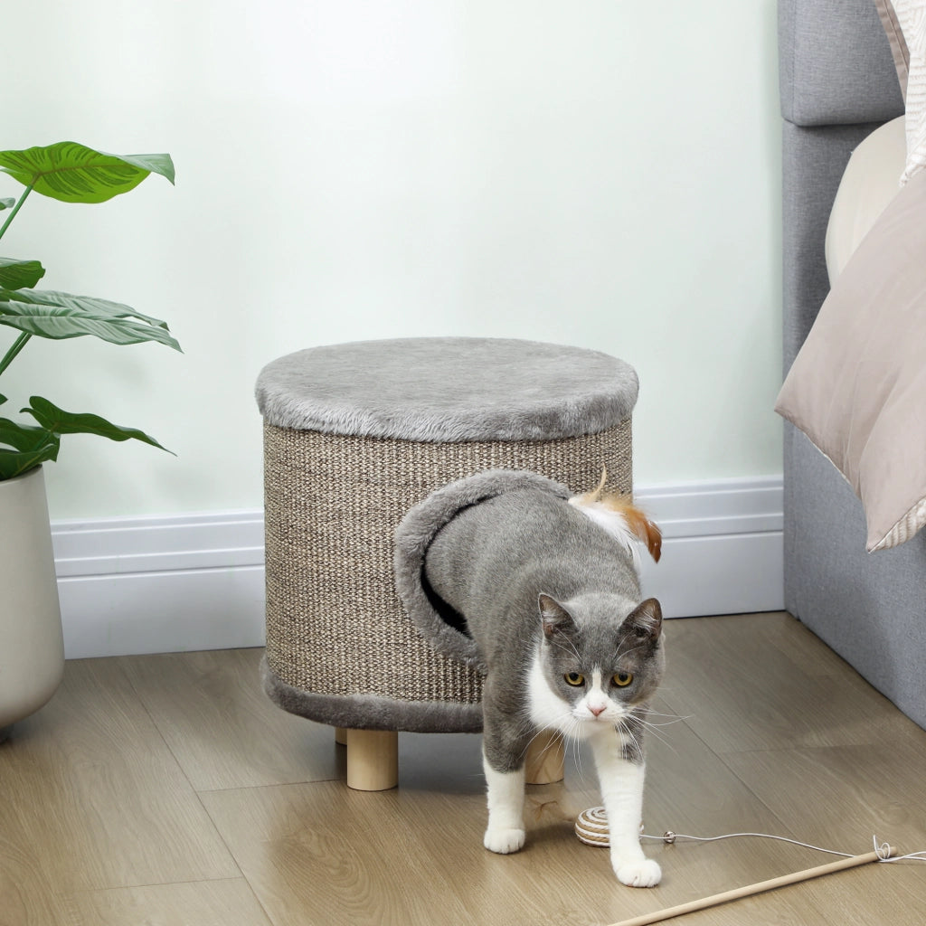 Casetta Grigio per Gatti 3 in 1 con Rascatore ¨C zephmum ¨C Grigio Legno 36x36x38 cm
