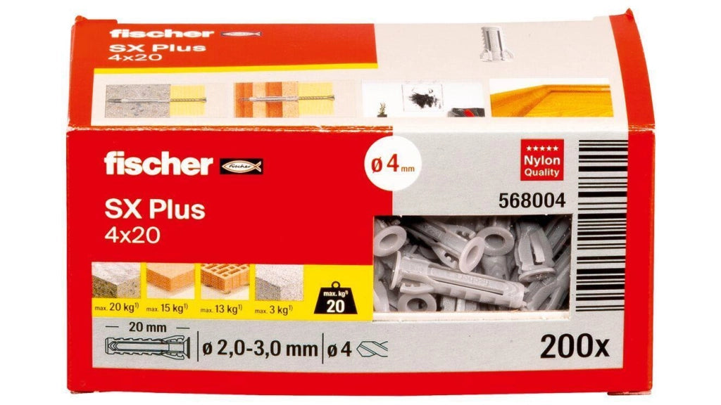 Fischer 568004 ancoraggio a vite e tassello 200 pz Tassello di espansione 20 mm