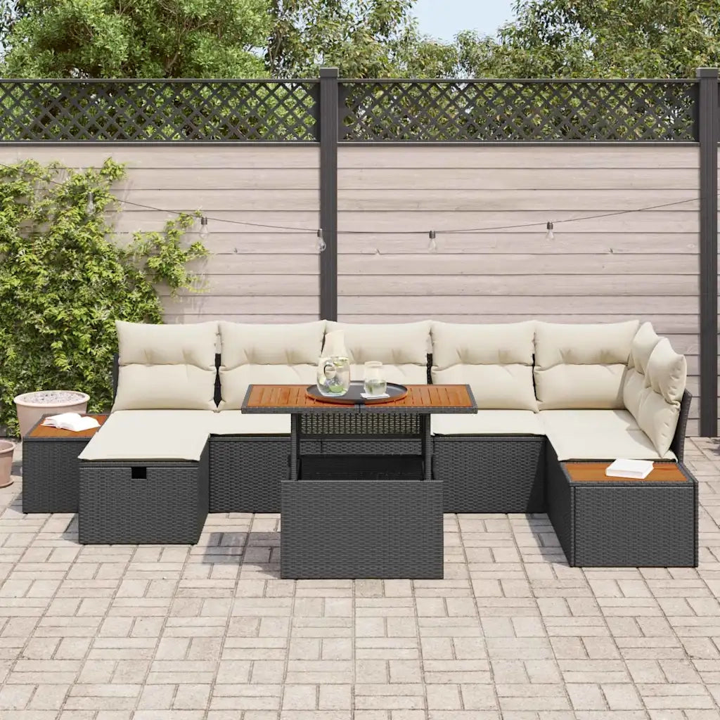 Set Divano da Giardino con cuscino 8 pcs Nero polyrattan