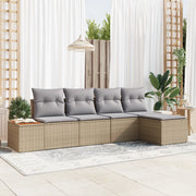 Set di Divani da Giardino a 5 Pezzi con Cuscini Beige Polyrattan Acacia