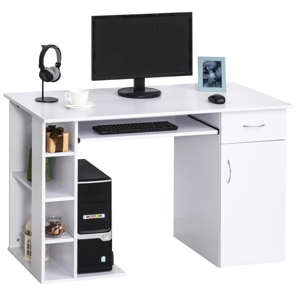 Scrivania per computer con cassetti e ripiano ¨C Minimal ¨C MDF bianco 120x60x74 cm