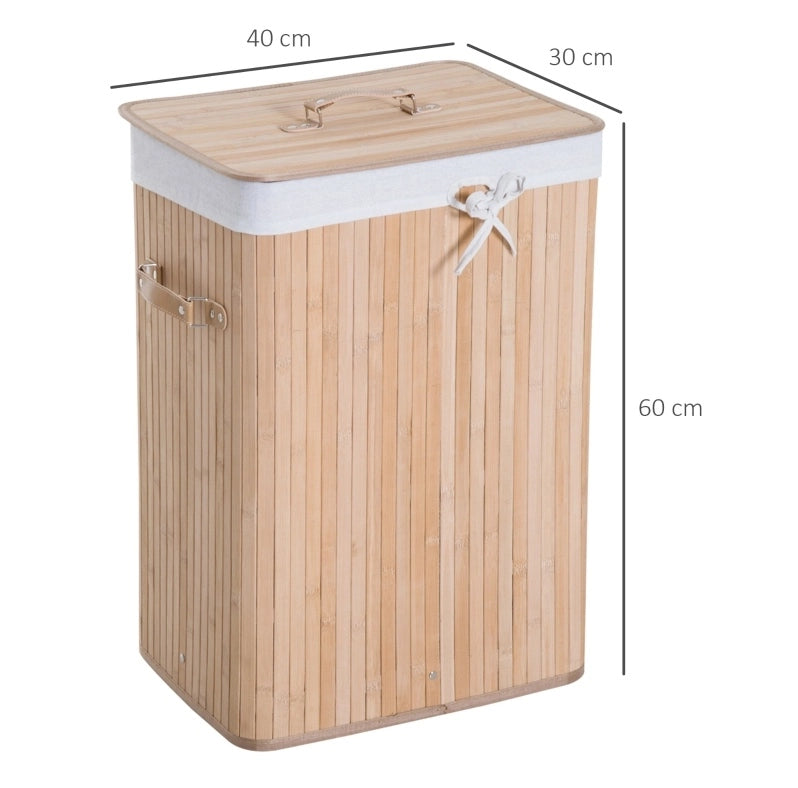 Cesto portabiancheria 40x30x60 cm con coperchio e manici in bambù naturale