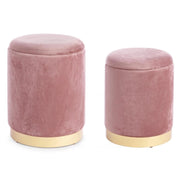 Set da 2 Pouf Contenitore Rotondi in Velluto con Base Dorata - SERENA