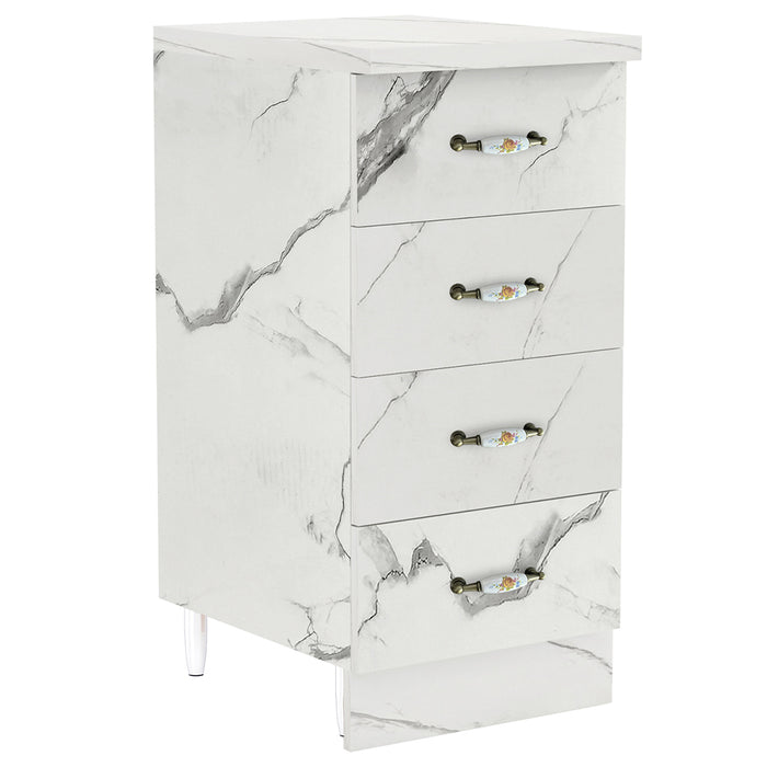 Mobile da Cucina Cassettiera 4 Cassetti 40x50x85 cm in Legno Bianco Effetto Marmo