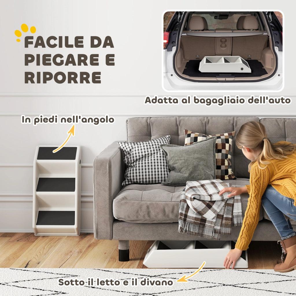 Scaletta per Cani e Gatti con 3 Scalini Antiscivolo. Design Pieghevole con Capacit¨¤ 10 kg. Crema