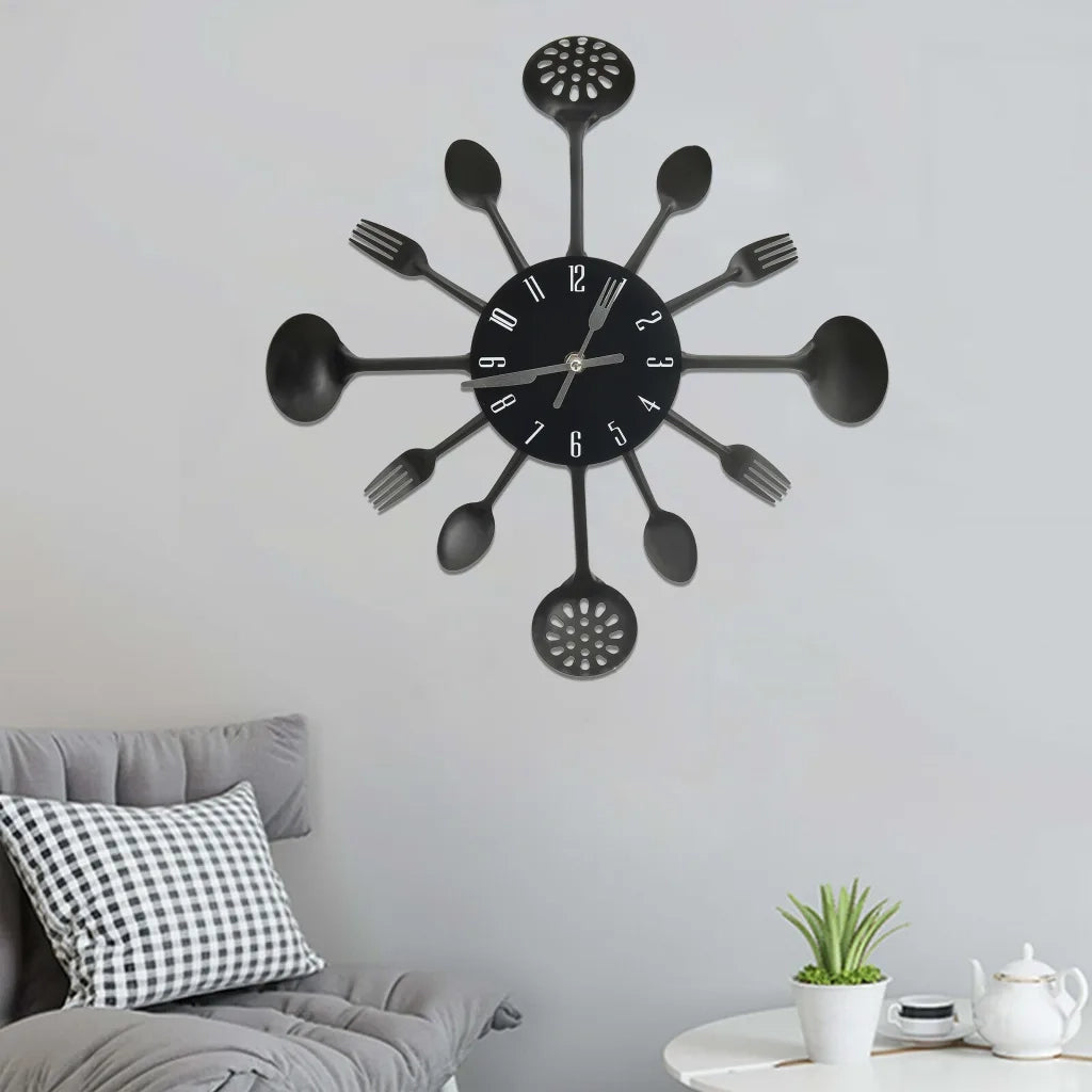 Orologio da Parete Cucchiaio e Forchetta Nero 40 cm Alluminio 325163