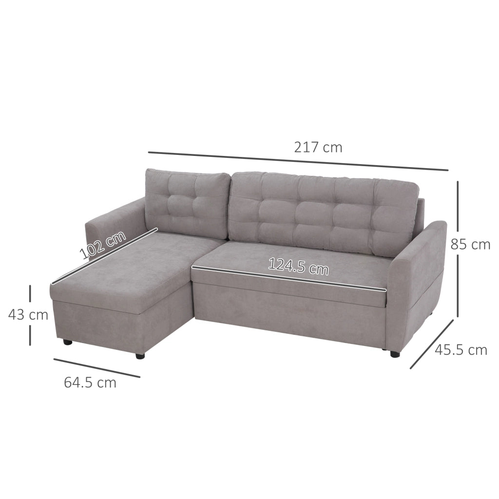 Divano Letto 3 Posti con Chaise Longue e Contenitore in Tessuto Grigio ¨C Zephmum ¨C 217x134x85