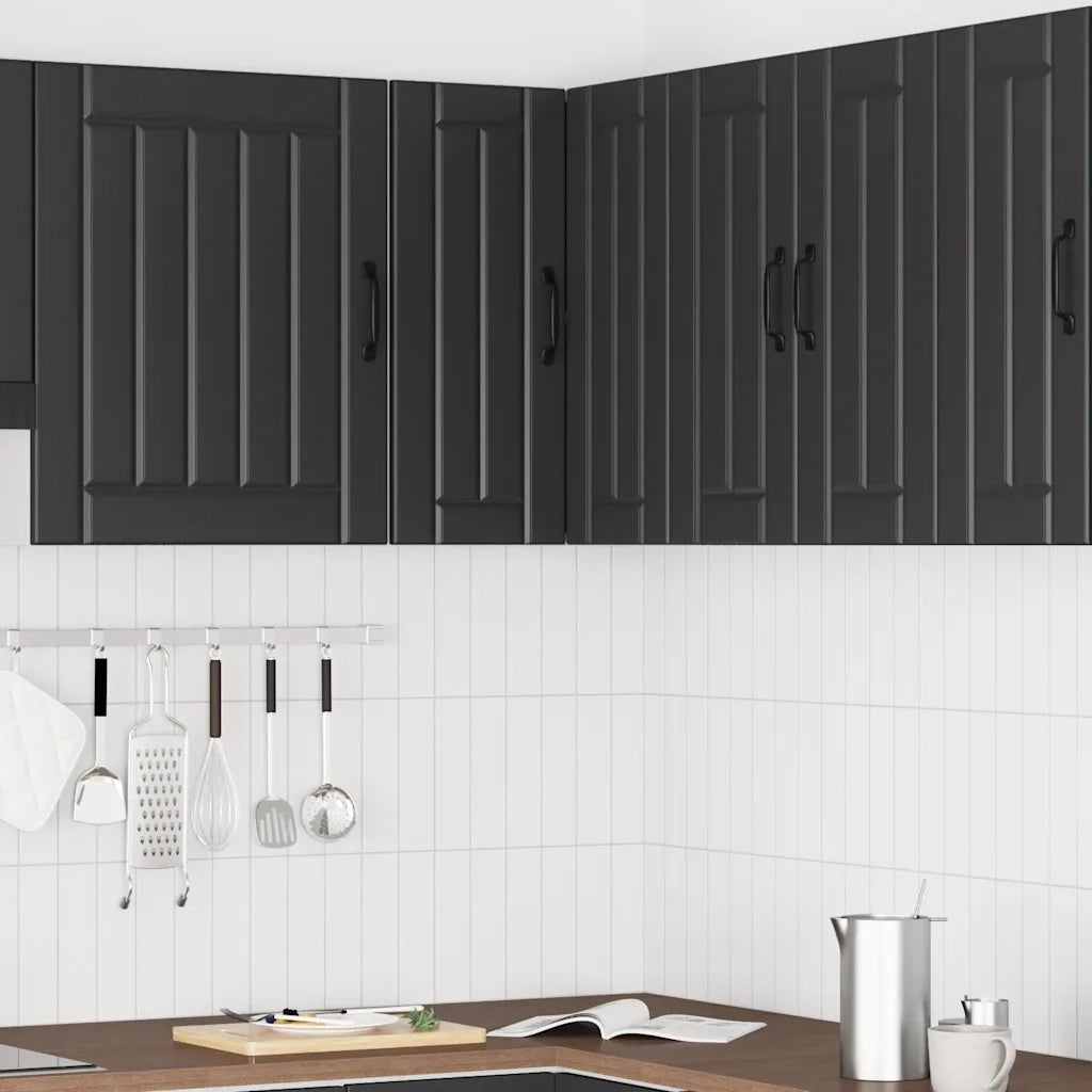Pensile da Cucina ad Angolo-Mobile Cucina da Parete Lucca Nero in Legno Multistrato