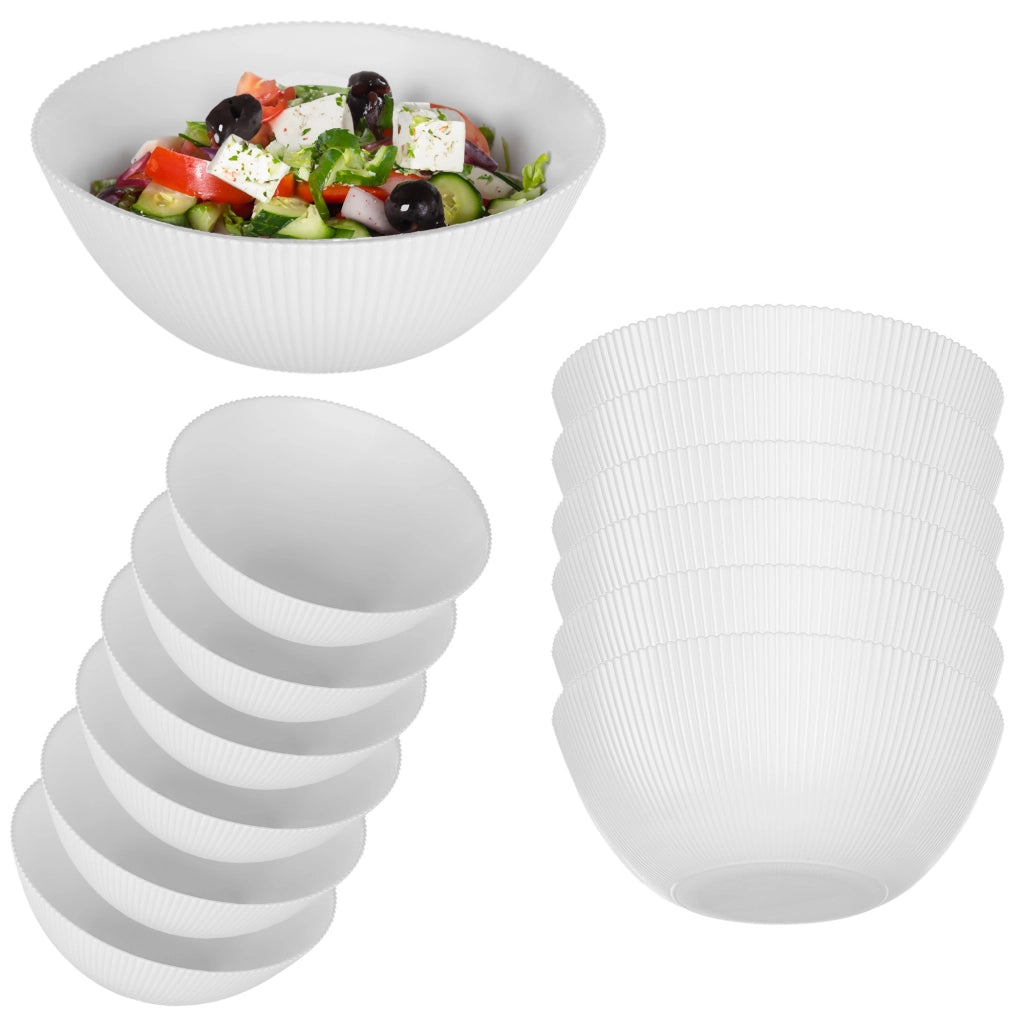 Set di 6 ciotole da insalata KADAX in vetro da 20 cm per zuppe e snack, bianche, scanalate.