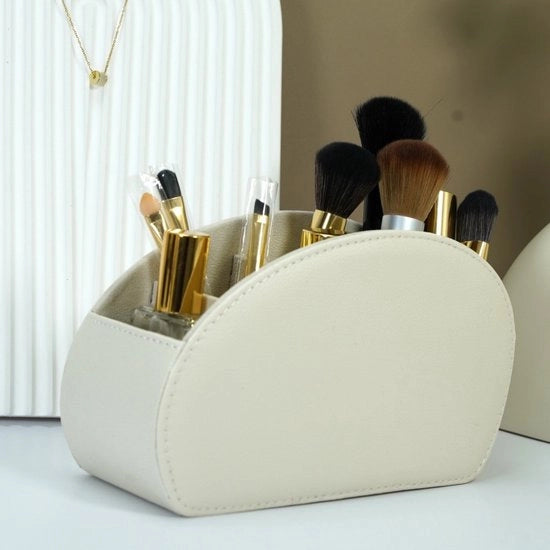 Cassa per ufficio - Cassa per cosmetici - 1 pz. - Cassa per dispositivi removibili - con 5 contenitori - Accessori per ufficio in pelle PU - per la conservazione della carta da lettere - articoli da ufficio con disegno litchi - Bianco