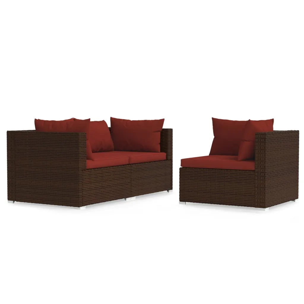 Set Divani da Giardino con Cuscini 3 pz in Polyrattan Marrone cod mxl 70760