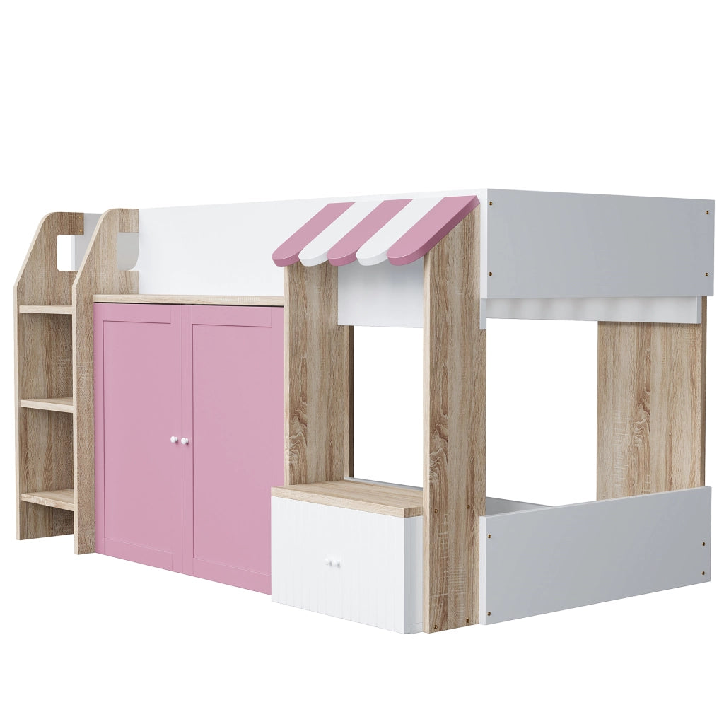 LETTO SOPPALCATO A CASA 90x200 cm Legno Bianco/Rosa