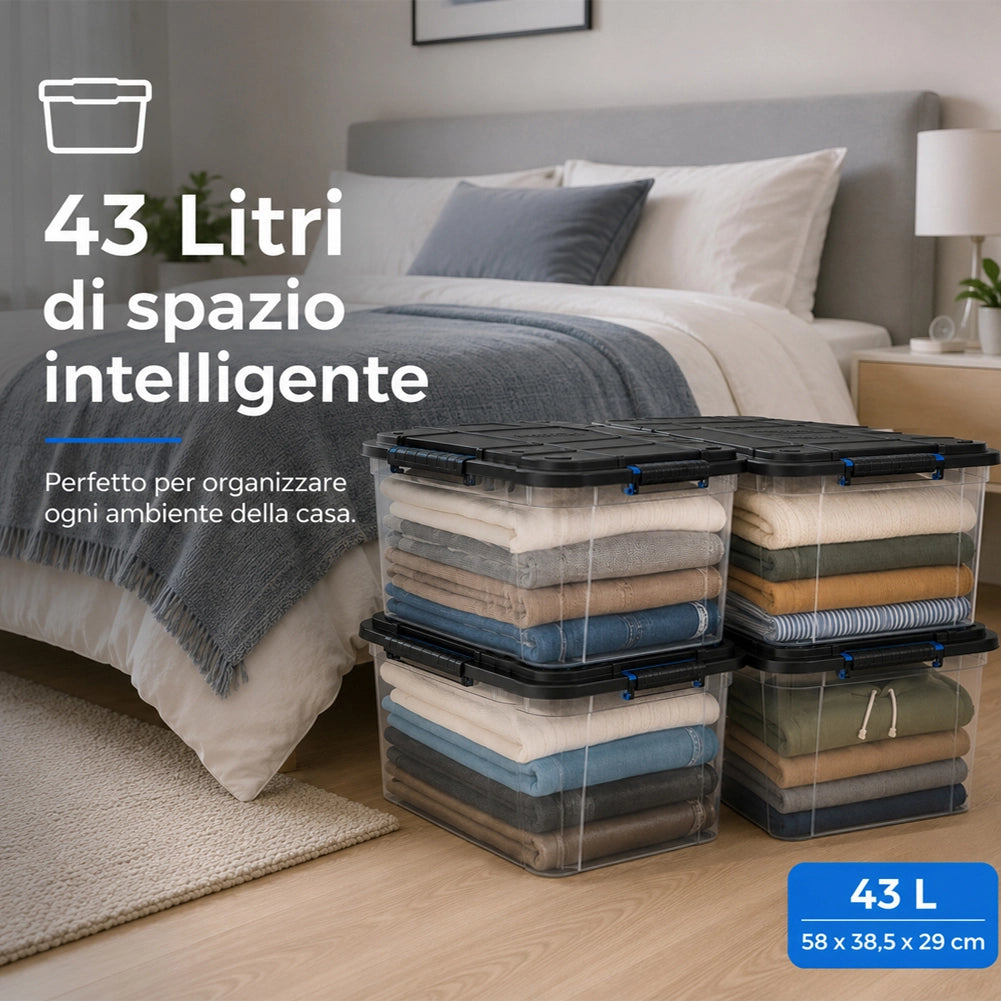 Set 4 Pezzi Contenitori con Coperchio 58x38,5x29 cm Storage Box Solid Cargo Capienza 43L in Plastica