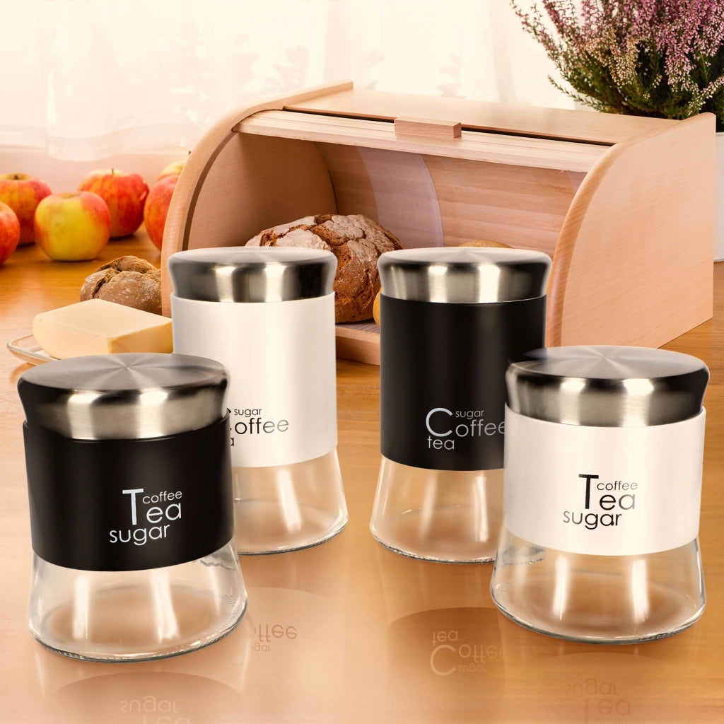 Contenitore per alimenti in vetro con coperchio KADAX per tè, caffè e zucchero, 750 ml, nero.